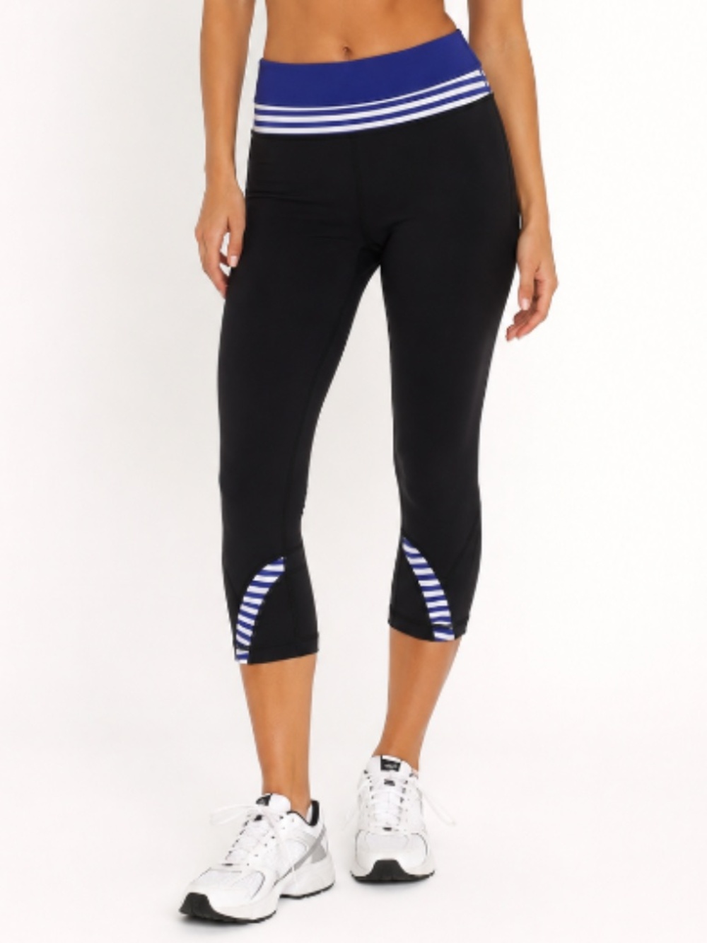LULULEMON Run Inspire Crop II Black Blue White Stripe Size 4